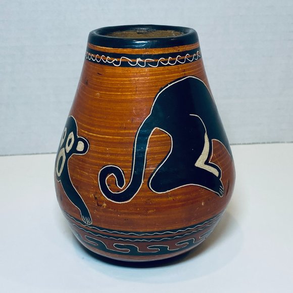 Pottery Jar Pot Vase Primitive Monkey Chimp Handmade - Picture 2 of 4